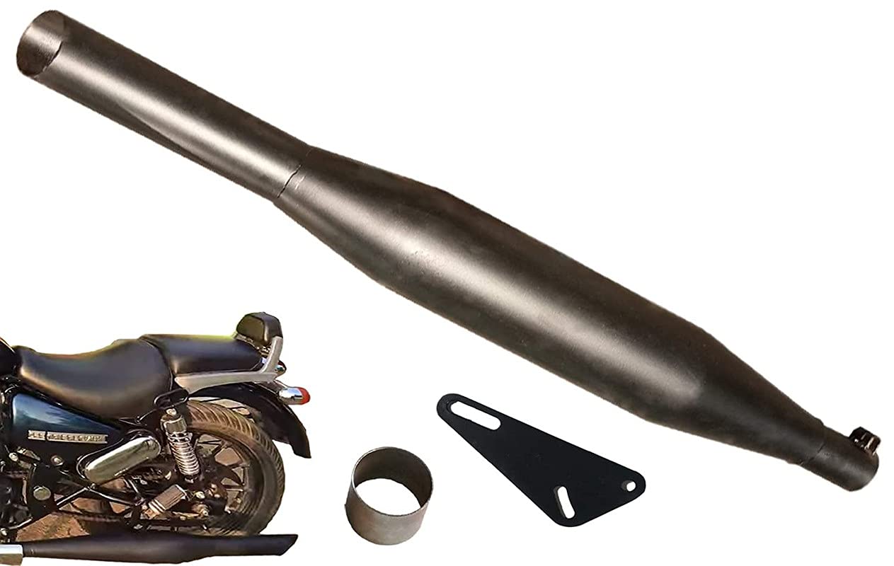Bike 49M Silencer Exhaust Glasswool Redrooster/Red Rooster Black Bullet Filter Exhaust With Zed Clamp & Bush for Royal Enfield Bullet Classic 350