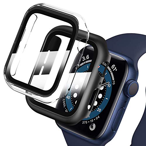 2 Stück Hard Hülle mit Diamant und Glas Displayschutz, Kompatibel mit Apple Watch Series 6/ SE/Serie 5/ Series 4 44mm, Bling PC-Schutzrahmen