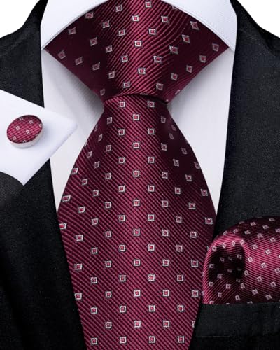Image of DiBanGu Silk Zipper Ties for Men,Paisley Solid Plaid Pre-tied Tie and Pocket Square Cufflinks Set Formal Adjustable Necktie