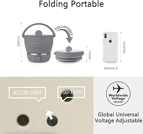 Miniatura 2 de Drizzle Olla eléctrica plegable de viaje, olla caliente de doble voltaje de 100 V-240 V, olla caliente, utensilios de cocina de silicona de grado