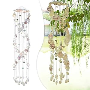 HLJS Schelp windspel voor buiten, natuurlijke spiraal capiz windspel hangende tuin windbel, mediterrane stijl schelp…