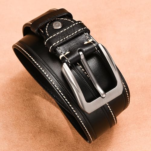 Men's 1 1/2" (38mm) Full Grain Leather Jeans Belt - Stitched Work Business Dress Belt With Prong Buckle3