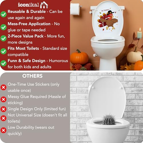 Iconikal 2-Piece Thanksgiving Toilet Seat Cling Set Funny Turkey 11.2x13-Inch Removable Bathroom Decor Protective Lid Sticker No Adhesive Holiday - Image 5