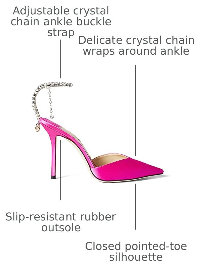 Image of LauraVicci Women's Heeled Sandals Crystal Chain Ankle Straps Rhinestones Buckle High Heels Stiletto Slip On Wedding Party Satin Dress Shoes