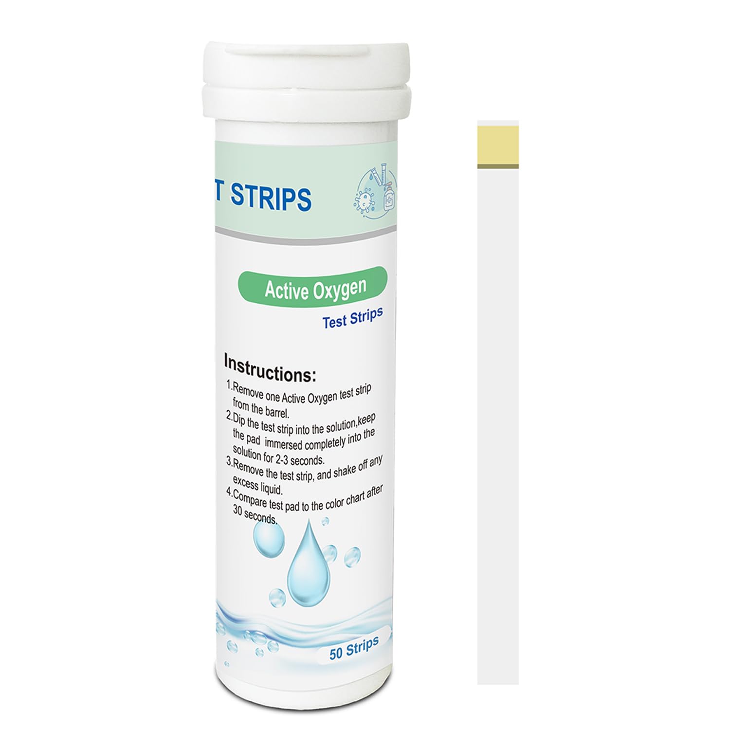 Tiras de Prueba de Oxígeno Activo para Piscina y Spa – 50 Unidades, 0–25 mg/L, Análisis Rápido y Preciso de Ozono, Sin Cloro, Resultado en 30s