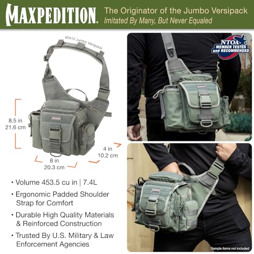 Image of MAXPEDITION Jumbo Versipack 7.4L Tactical Sling Bag, Concealed Carry Shoulder Bag, Crossbody EDC Bag, Compact Bug Out Bag, Messenger Bag for Survival Gear