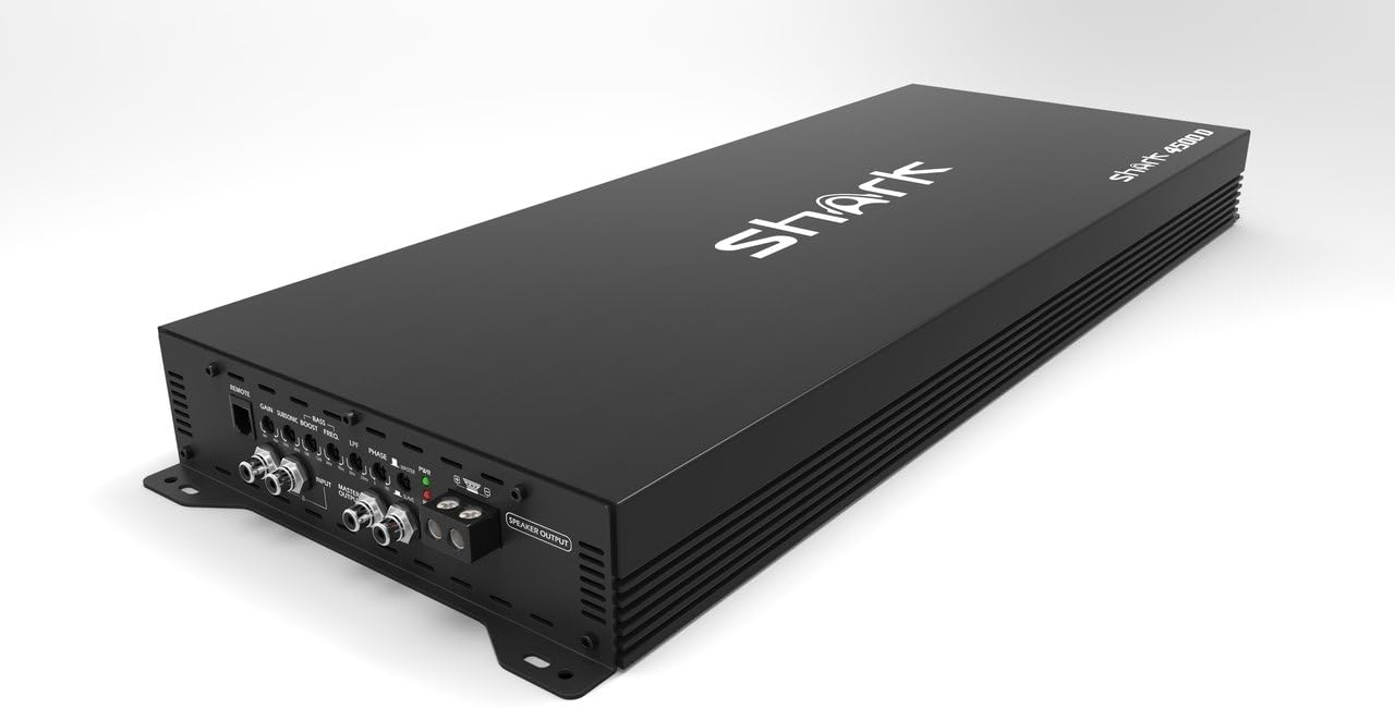 Shark 4500W Super Thin Car Truck Van Amplifier - Slim Design, Monoblock MOSFET Amp, Professional Audio - Model SHKAMP4500D, Black