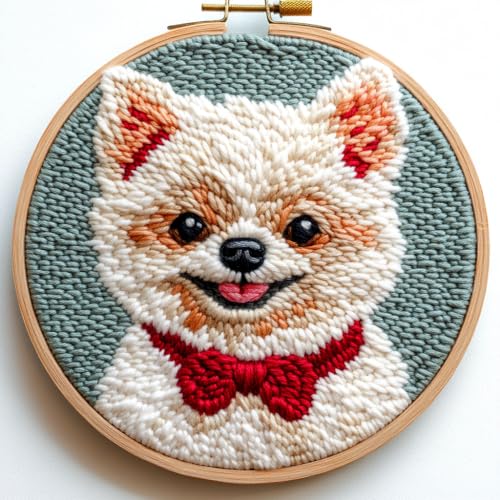 DIY Punch Needle Kits Chihuahua Dog Easy for Beginners Punch Needle Embroidery Set with Hoop Stamped Pattern for Craft Lovers and Home Decor-1