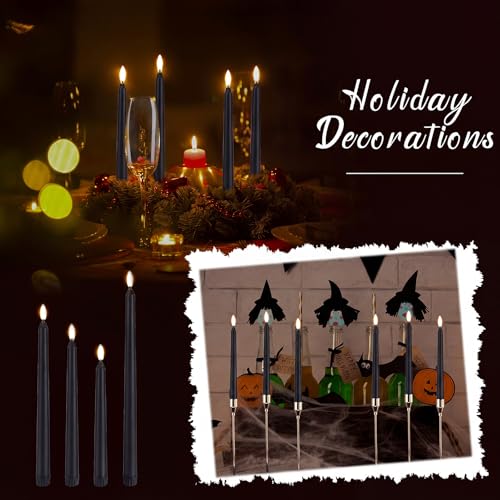 Image of Baquler 40 Pcs Flameless Taper Candles LED Battery Operated Bulk,Black | Flickering Glow, Artificial Fake Candles for Weddings Christmas Halloween, 4 Sizes 8.5-12.8 in, Safe Flameless Table Decor
