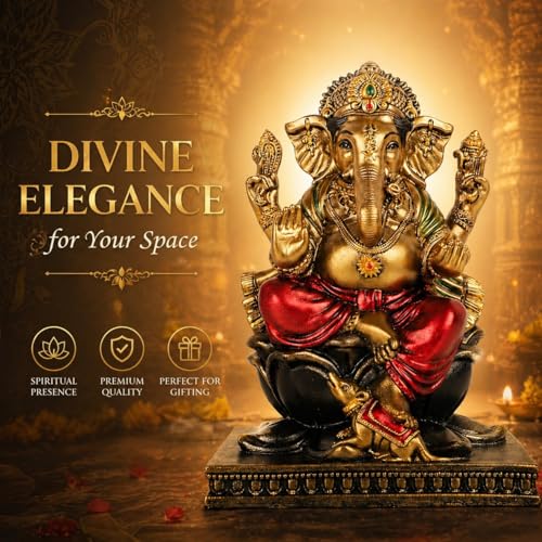 Image of ARMONIA Premium Lord Ganesha Idol for Home Decor - 9.8Inch Handmade Ganesh Murti |Antique Finish Ganpati Statue for Mandir,Office Desk |Polystone |Best Spiritual Gift for Diwali,Wedding & Housewarming