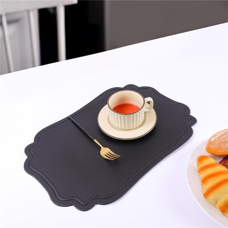 Retro Leather Placemat Embossed Dining Table Waterproof and Oil-Proof Insulation Mat Coaster Solid Color(D)