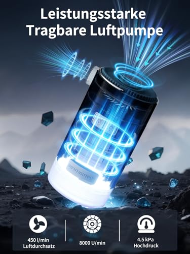 K Kasonic Elektrische Luftpumpe mit Laterne, Camping-Luftbettpumpen mit 5 Düsen zum Entleeren, Aufblasbare Bettpumpen für Vakuumbeutel, Pool-Luftmatratzen, Tragbare Solarpumpe für Outdoor-Reisen