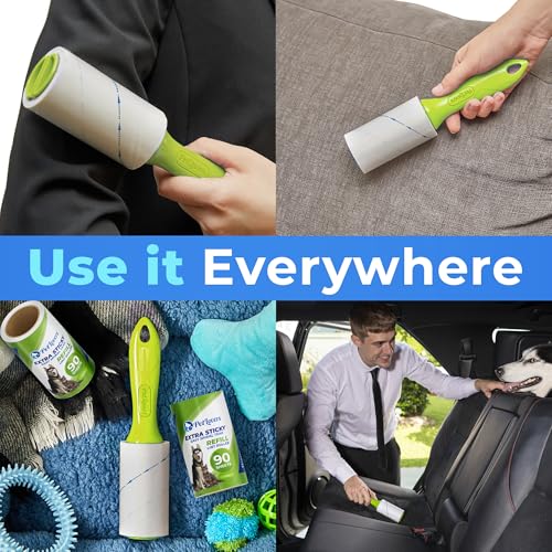 Image of PetLovers Extra Sticky Lint Roller Mega Value Set 450 Sheets for Pet Hair Removal and Clothes, Dog and Cat Lint Remover 5 Pack Green