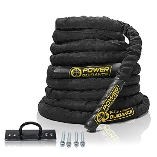POWER GUIDANCE Battle Rope, 1.5/2 Inch Diameter Poly Dacron 30, 40, 50Ft Length Exercise Equipment for Home Gym & Outdoor Workout, Battle Rope Anchor Included