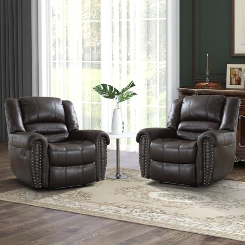 Image of CANMOV Leather Recliner Chair Set of 2, Classic and Traditional Manual Recliner Chair with Comfortable Arms and Back,Manual Single Recliner Sofa for Living Room, Dark Grey