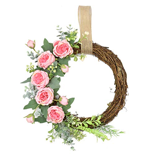 Dcaknri Guirnalda de flores de ratán para decoración de puerta delantera, decoración de pared, suministros de fiesta, corona del día de la madre