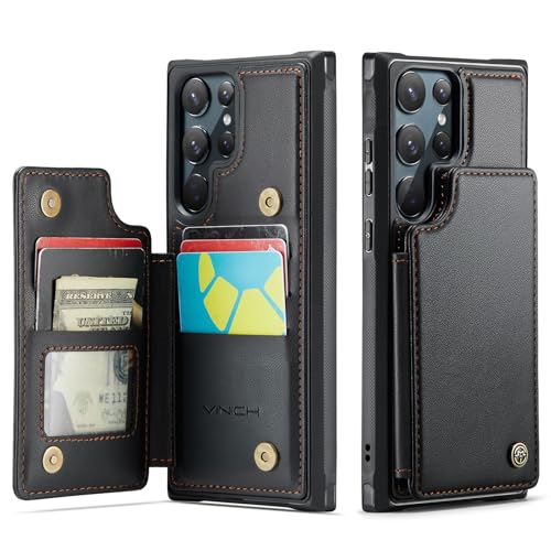 Vinich for Samsung Galaxy S22 Ultra Wallet Case with Card Holder RFID Blocking Credit Slots Kickstand Shockproof Phone Cover Fit for Galaxy S22 Ultra 6.8 Black