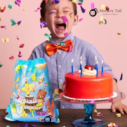 Image of MONKEYTAIL Happy Birthday Blue Colour Drawstring Sack Bag (Pack of 15) as Party favors Birthday Return Gifts for All Age Group