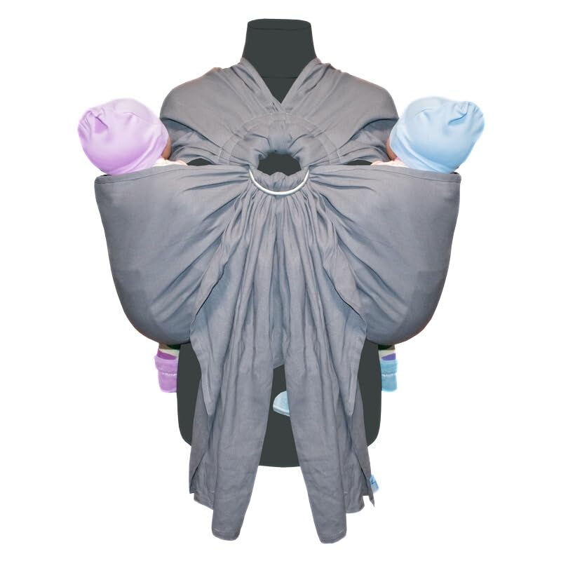 Grey Tandem Ring Sling for Twins – 100% Linen Cotton Blend Baby Carrier | Ergonomic Twin Baby Sling for Hip Carry | Soft, Adjustable & Breathable...