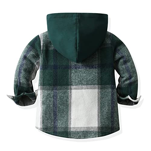 Boys Girls Hooded Plaid Shirts Long Sleeve Button Down Shirts Flannel Tops Tartan Jackets2