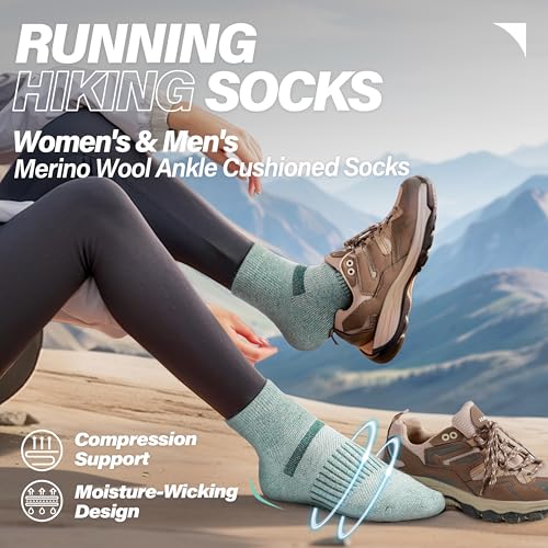Image of 6 Pairs Merino Wool Ankle Running Hiking Socks Compression Support Breathable Thick Cushion No Show Socks for Women Men