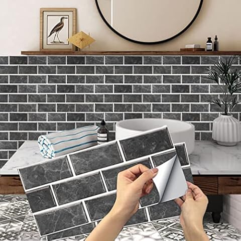 12 Sheets Black Tile Stickers for DIY Decor Cover