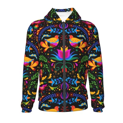 Mexican Flower Traditional1 Kids Pullover Hoodies Boys Zip Up Sweatshirts Girls Athletic Clothes with Pocket2