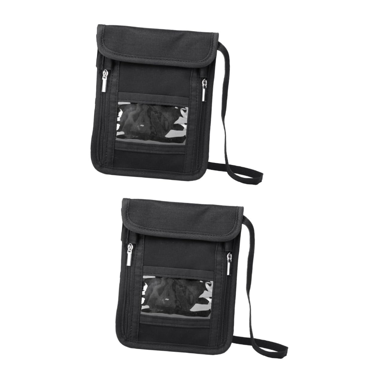 SHERCHPRY 2piezas Cartera De Pasaporte Compartimentos Múltiples Porta Documentos De Viaje Antirrobo Para Hombres y Mujeres Bolsa De Cuello Rfid Negro