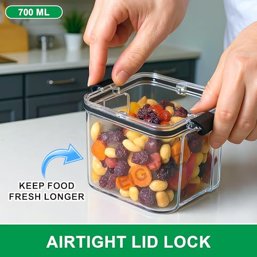 Image of Eightiz (Pack of 4 Fridge Storage Containers Plastic Boxes with Airtight Lids,Freezer Safe,Refrigerator Organizer for Vegetables, Fruits, Kitchen organization accessories (700 ml,Transparent)