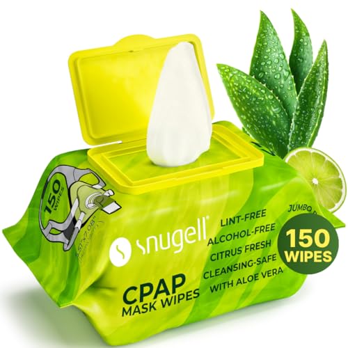 Snugell CPAP Mask Wipes Soft Cotton with Aloe Vera Lint & Alcohol Free CPAP Cleaning Wipes for Masks Tubes & Devices Travel Size 150 Count (Pack of 1) Citrus Scent