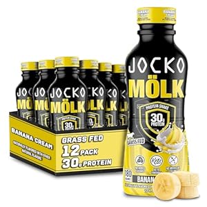 Jocko Mölk Protein Shakes – Naturally Flavored Protein Drinks, KETO Friendly, No Added Sugar, 30g Grass Fed Protein – Ready to Drink, 12 FL Oz, 12pk, Liquid (Banana Cream)