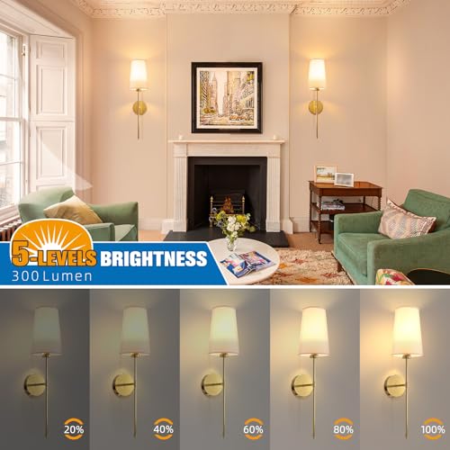 Image of NIORSUN Gold Battery Operated Wall Sconce Set of 2,Rechargeable Wall Lights with 10400mAh Dimmable Detachable Bulbs and Remote,9 Colors Wireless Sconces for Bedroom Living Room Hallway