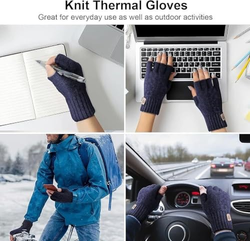 Image of Half Finger Woolen Winter Gloves for Men Women- Warm & Soft Knitted Gloves for Cold Weather