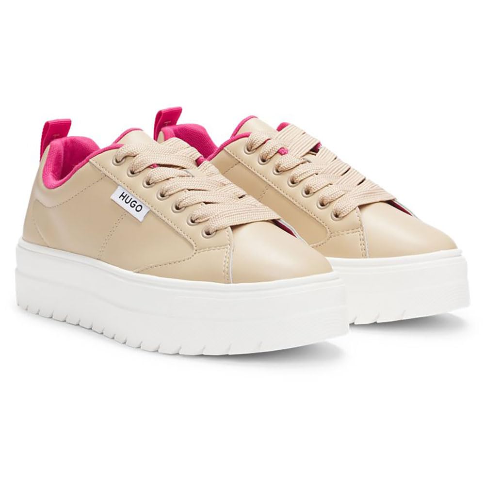 HUGO Women's Lyssa_Tenn_flt Sneaker, Open Beige, 4 UK