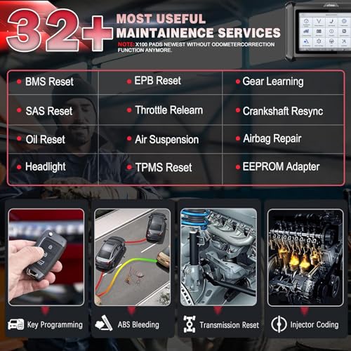 XTOOL X100 Pads Automotive Key Programmer Programming Tool, All Systems Diagnostic, 32+ Services, ABS Bleed, Oil Reset, Throttle, 2 Years Update, CAN FD/DoIP