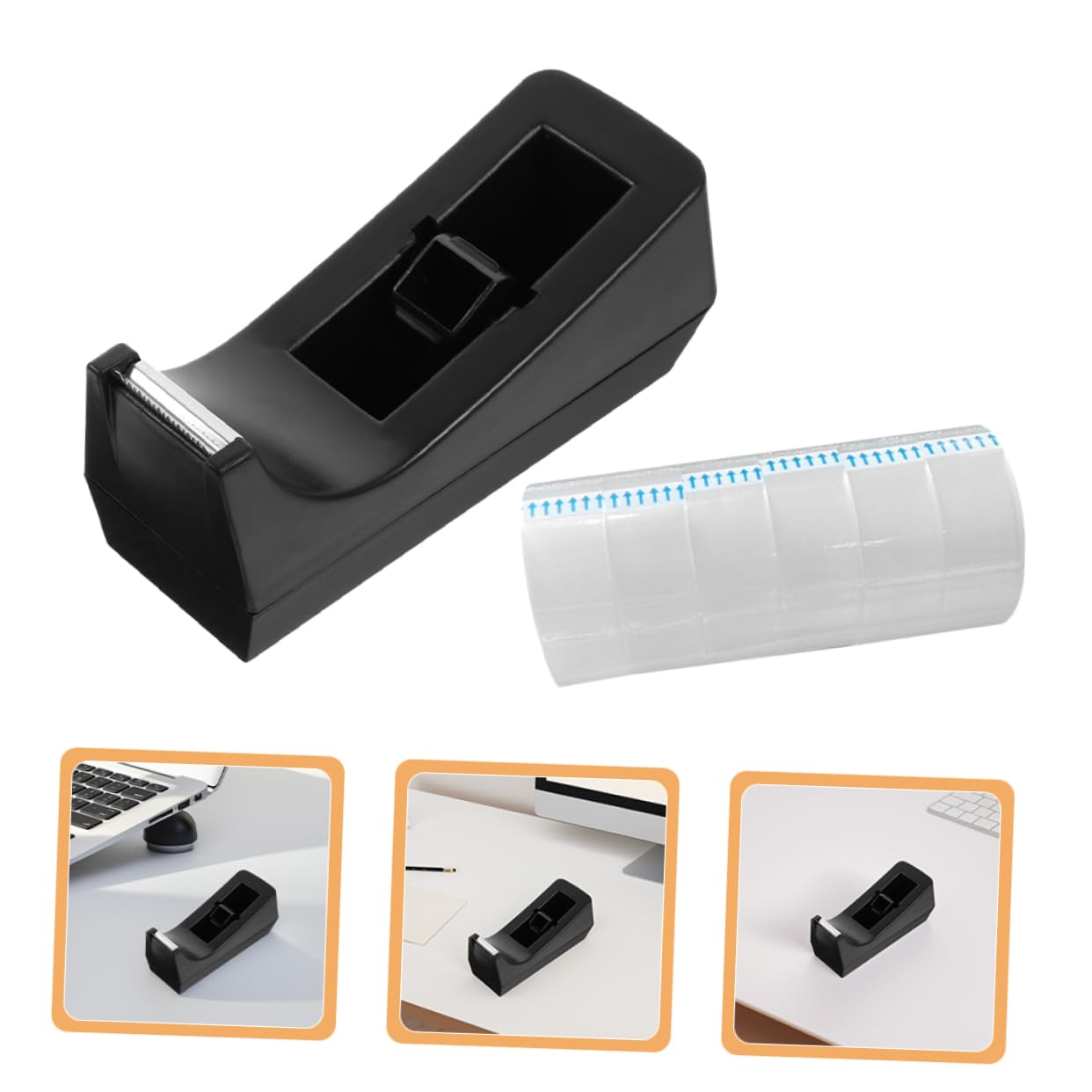 DOITOOL Distributore di Nastro Adesivo da Tavolo Nero, Struttura Robusta in Abs e Acciaio Inox, Design Compatto per Casa e Ufficio