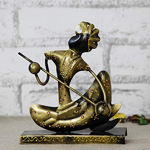 Image of eCraftIndia Tribal Man with Pagdhi Playing Musical Instrument Banjo Decorative Showpiece