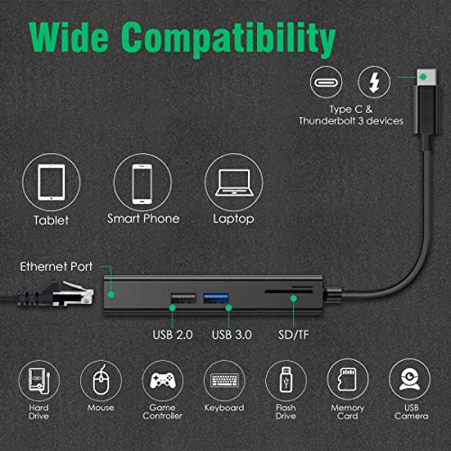 Image of AGARO 5in1 Type C to USB A + MMC + Ethernet Converter, 2 USB 3.0, SD And TF Card Reader