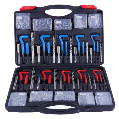 CXPRO 314Pcs Thread Repair Kit, Metric Helicoil Repair Kit with HSS Drill Bits Inserts Taps Break Off Tools: M5 M6 M8 M10 M12, SAE Helicoil Kit: 1/4