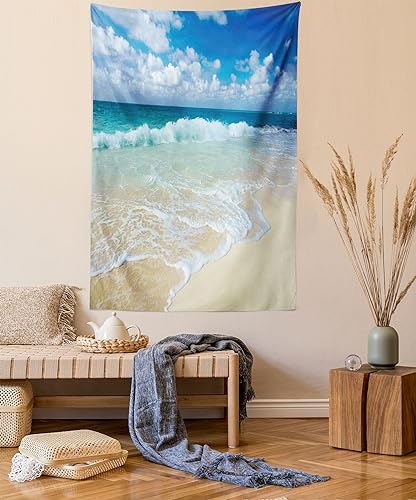 Lunarable Wave Tapestry, Beach Foamy Waves on Empty Sea Shore Holiday Theme Serene Coastal, Fabric Wall Hanging Decor for Bedroom Living Room Dorm, 30