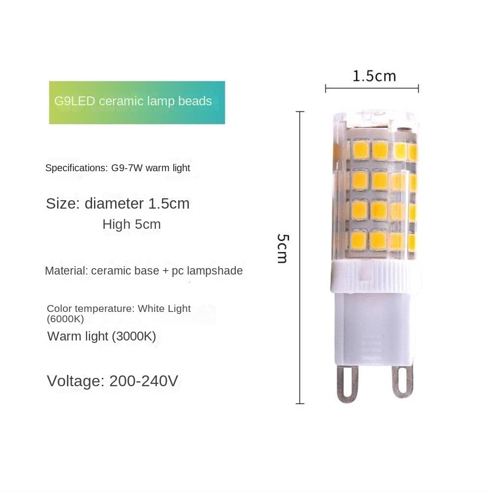 1fortunate Lights, Paquete de 20, Bombilla LED de maíz de cerámica AC220V G9 3W/5W/7W luz Frontal de Espejo luz de Pared Fuente de luz de Cristal(Cool White,7W)