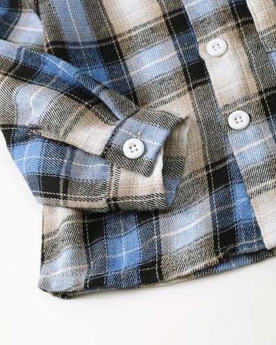 Image of Renotemy Toddler Baby Boy Clothes Winter Hoodie Flannel Boys Outfits 12M-4T | Toddler Boys Outfits,Fall Winter Long Sleeve Hoodie Sweatshirt Clothes Set,Infant Boys Flannel Plaid Top Ripped Pants Set