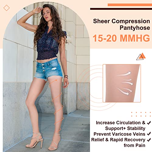 Heentan 4 Pairs Sheer Compression Pantyhose 15-20 Mmhg Lightweight Sheer Compression Stockings Graduated Support Sheer Panty Hose For Women Pregnant (Medium) #TOP1