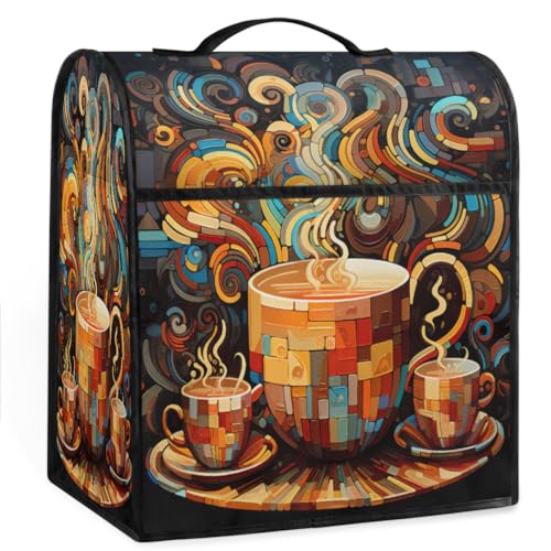 Coffee Maker Cover Abstract Coffee Kitchen Appliance Covers Small Appliance Covers Blender Cover Juicer Cover Dust Covers for Kitchen Appliances with Top Handle and Pockets,Washable,B71