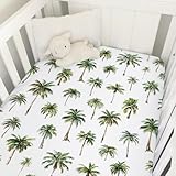 Watercolor Palm Trees Baby Crib Sheets 52''x28'' Green Coco Palm Trees Snug Fitted Crib Mattress Cover for Boy Girl Summer Beach Soft Baby Nursery Bed Sheets for Standard Crib and Toddler Mattresses Watercolor Palm Trees Baby Crib Sheets 52''x28'' Green Coco Palm Trees Snug Fitted Crib Mattress Cover for Boy Girl Summer Beach Soft Baby Nursery Bed Sheets for Standard Crib and Toddler Mattresses