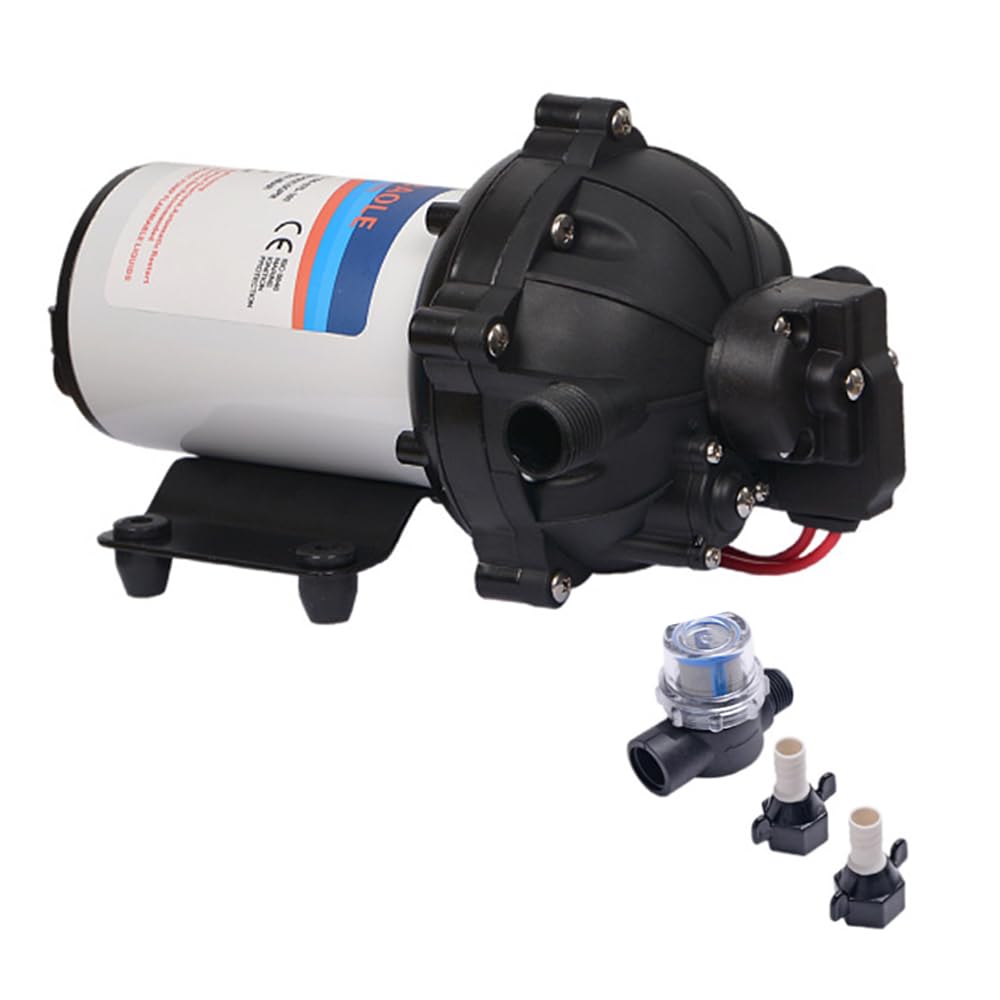Diafragma de agua autocebante de 24 V, 5 cámaras, 5 5 GPM, 70 PSI, con accesorios de manguera de colador para caravana, yate, agricultura, jardín, cocina, baño