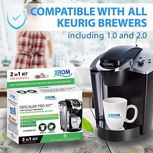 Image of XROM Professional Descaling Kit Compatible with All K-Cup Keurig 2.0 Brewers, Biodegradable, All Natural Ingredients, Full Cycle Cleaning and Descaler Solution for Keurig Coffee Makers
