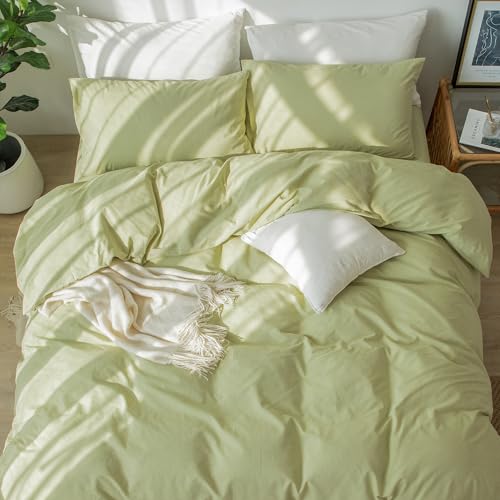 Image of MooMee Duvet Cover Set 100% Washed Cotton Linen Like Twin | Relaxed Linen-like Texture. Soft, Breathable & Long-lasting Comfort. Lightweight. Hidden Zipper with 8 Interior Corner Ties