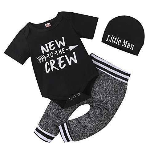 Image of Dimoybabe Baby Boy Clothes Newborn Outfits Set Funny Cute Romper Pants Hat 3pcs Black 0-3 Months