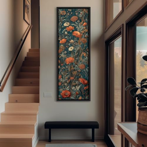 Tableau botanique floral sombre sur toile grand format vertical pour deco maxi